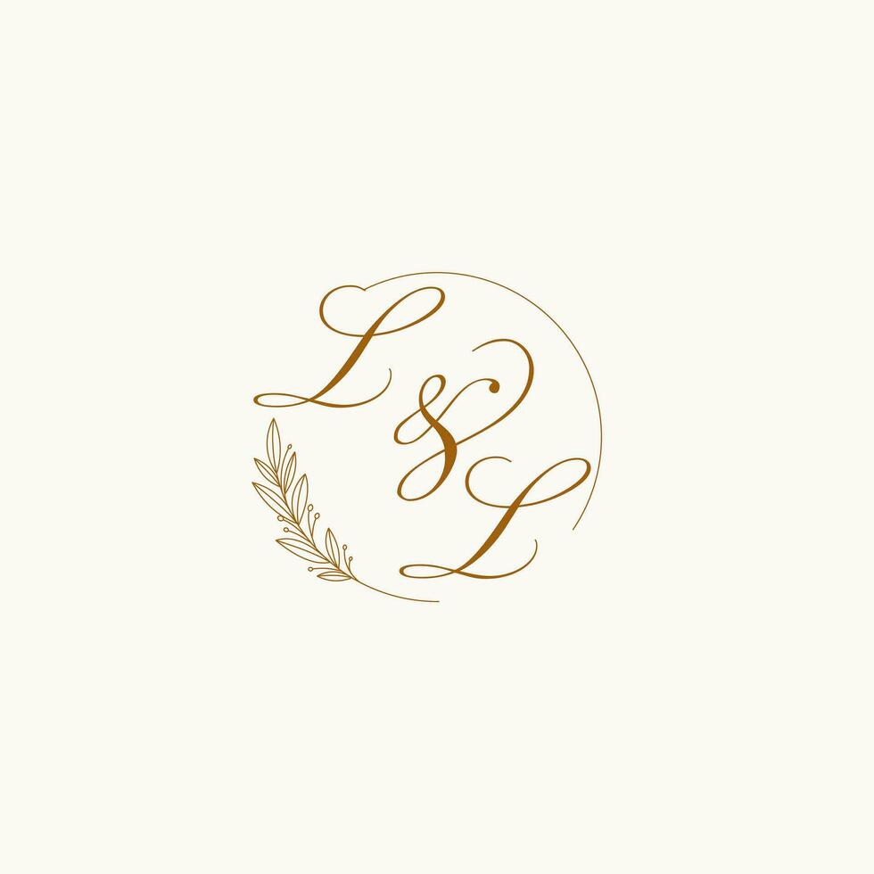 Initials LL wedding monogram logo with leaves and elegant circular lines vector