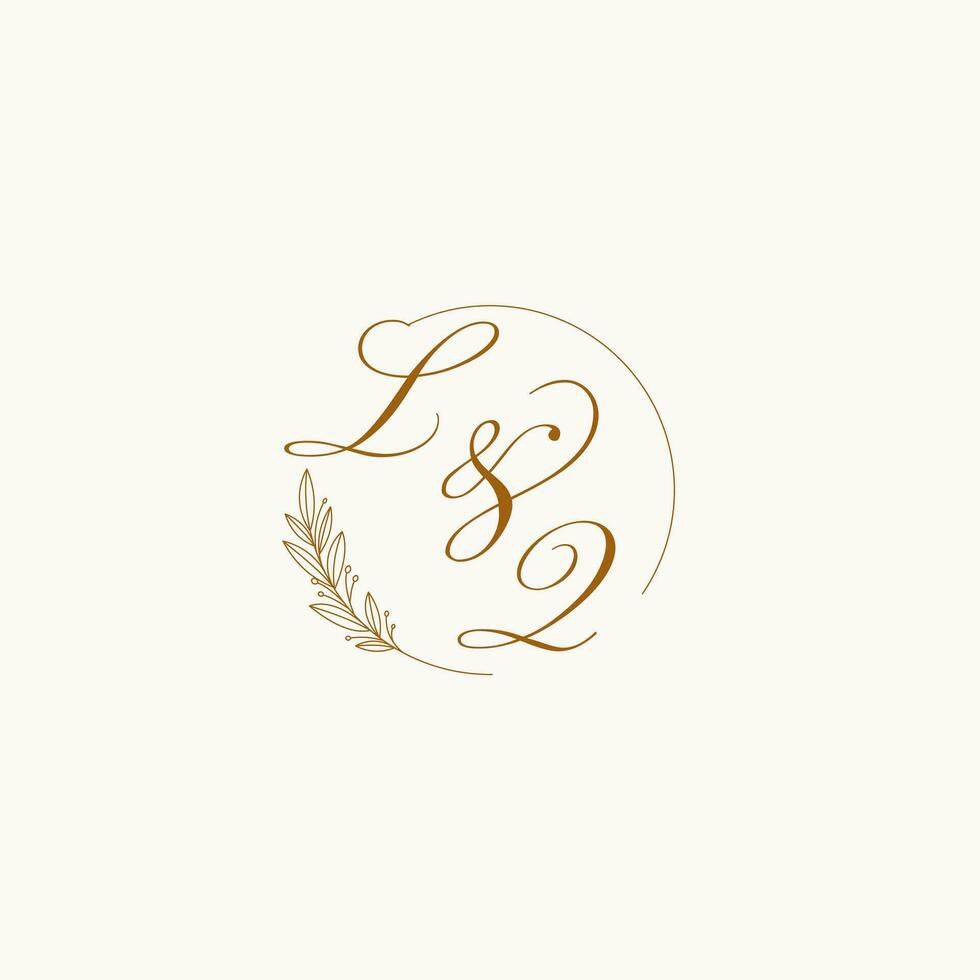 Initials LQ wedding monogram logo with leaves and elegant circular lines vector