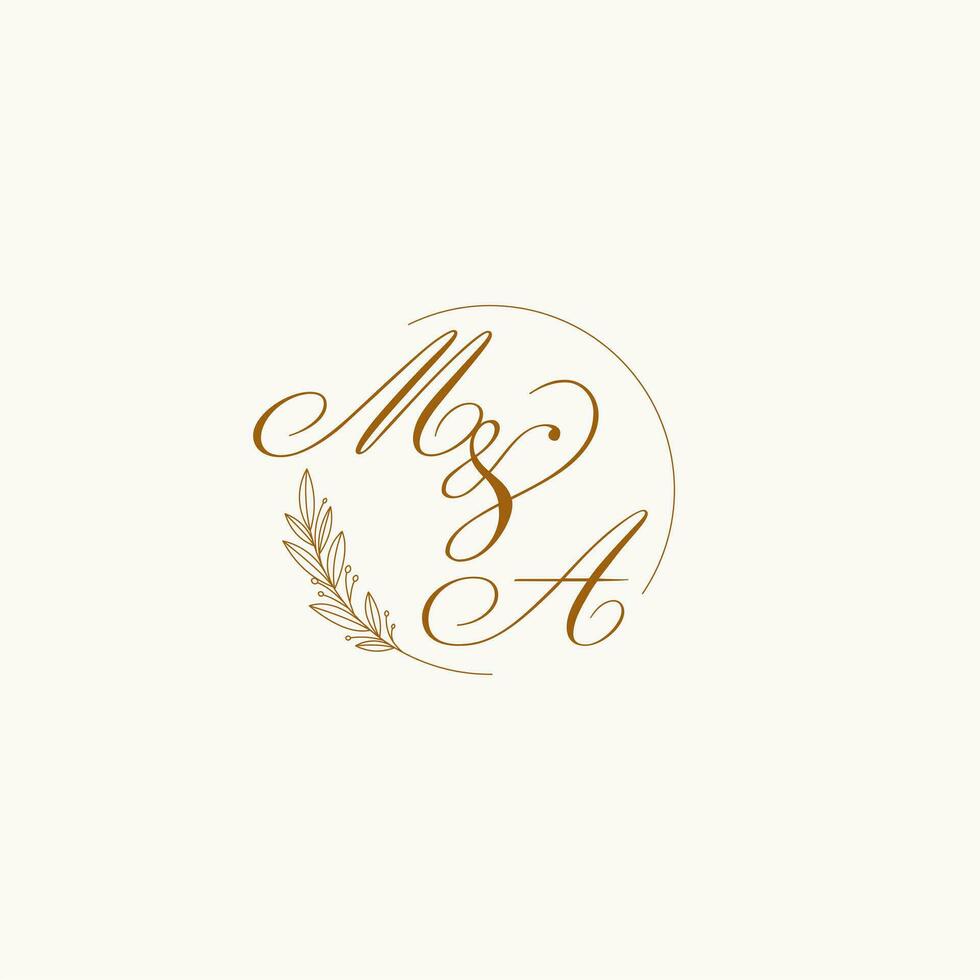 Initials MA wedding monogram logo with leaves and elegant circular lines vector