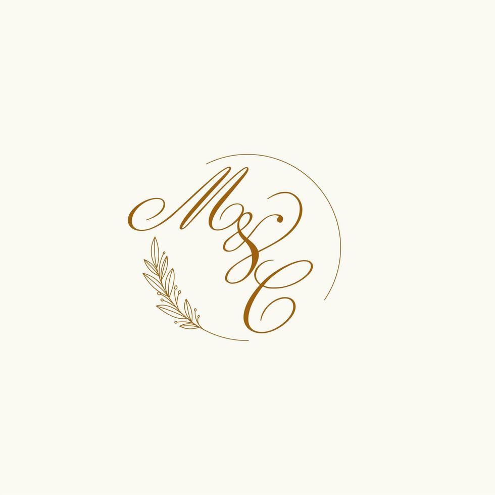 Initials MC wedding monogram logo with leaves and elegant circular lines vector