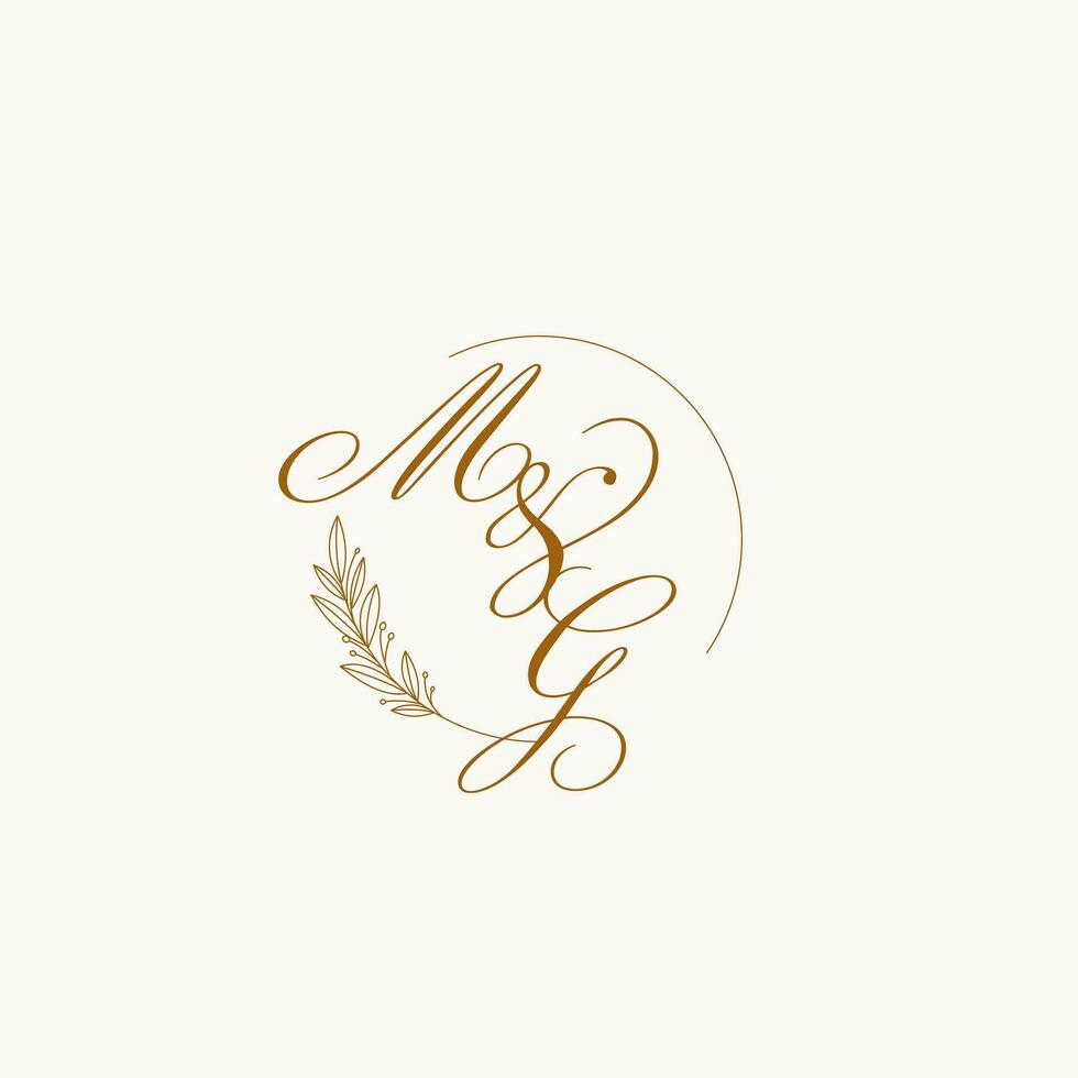 Initials MG wedding monogram logo with leaves and elegant circular lines vector
