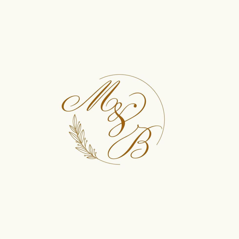 Initials MB wedding monogram logo with leaves and elegant circular lines vector