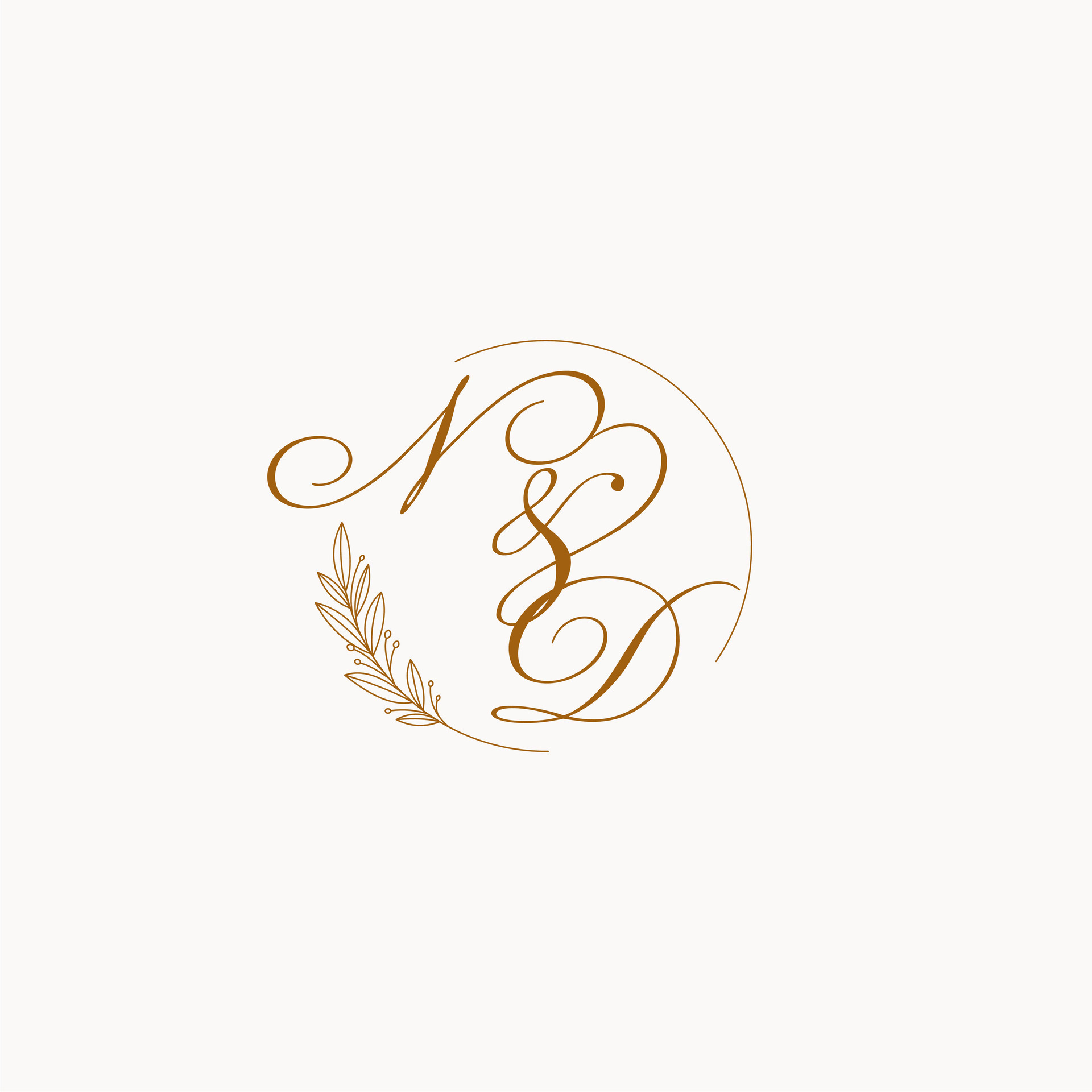 Initials ND wedding monogram logo with leaves and elegant circular