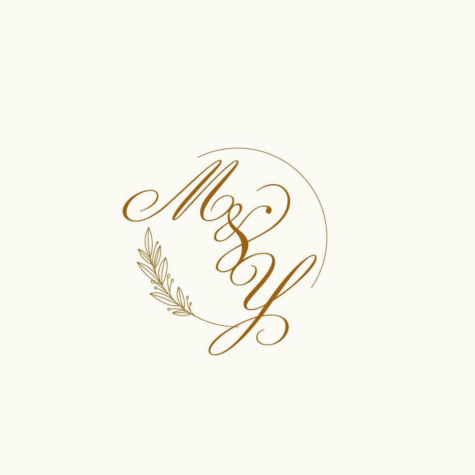 Initials MY wedding monogram logo with leaves and elegant circular lines vector