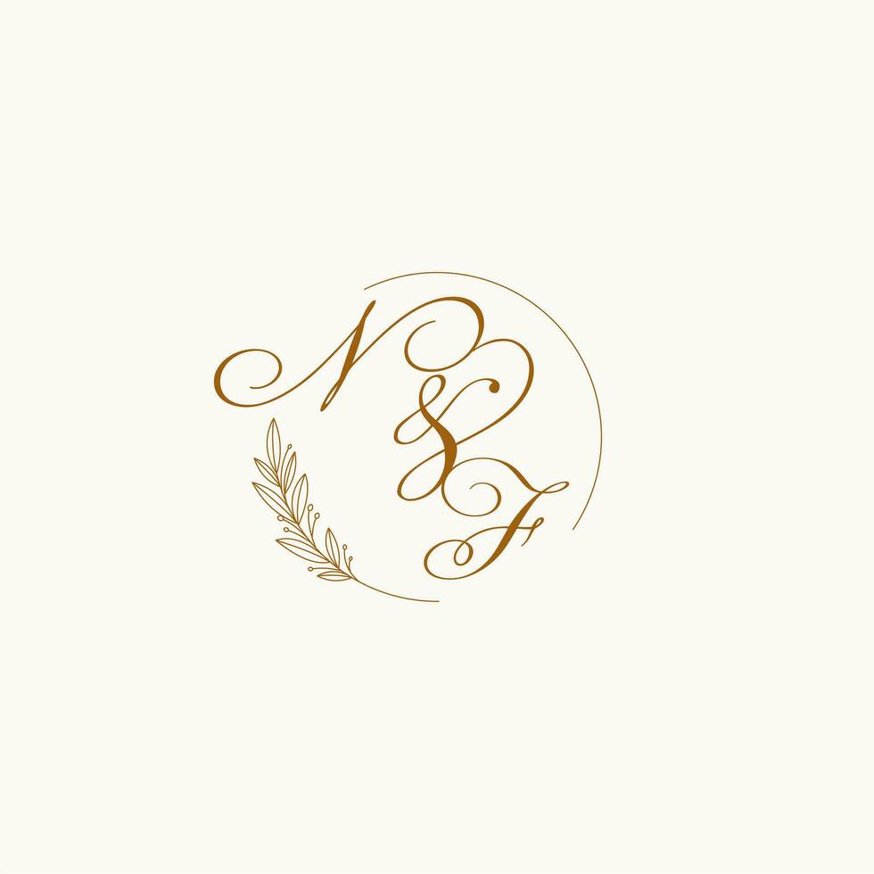 Initials NF wedding monogram logo with leaves and elegant circular lines vector