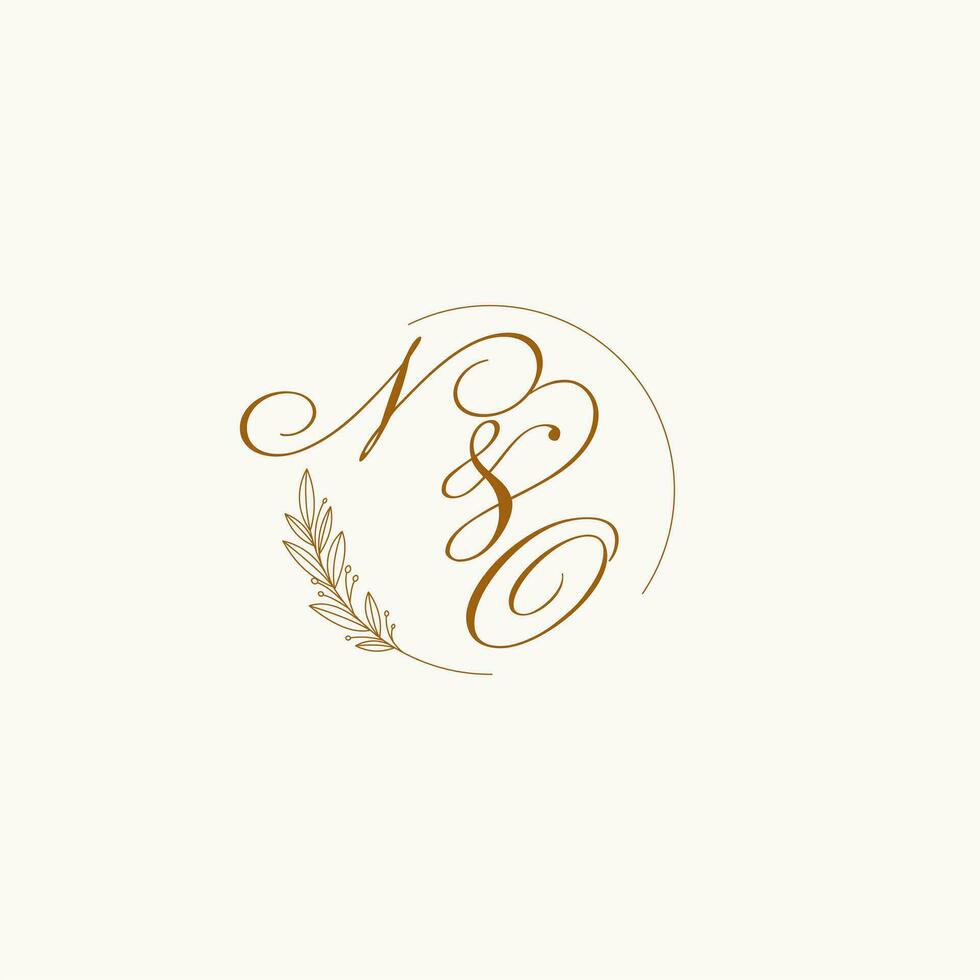 Initials NO wedding monogram logo with leaves and elegant circular lines vector