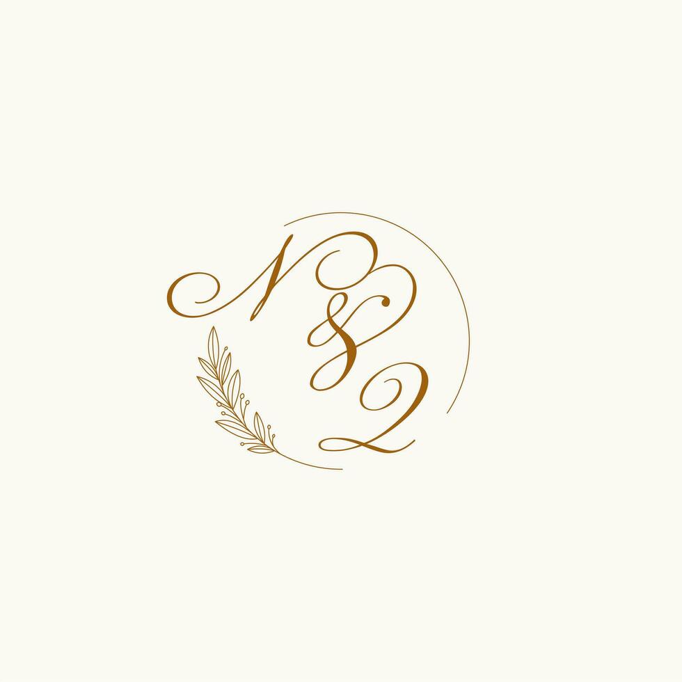 Initials NQ wedding monogram logo with leaves and elegant circular lines vector