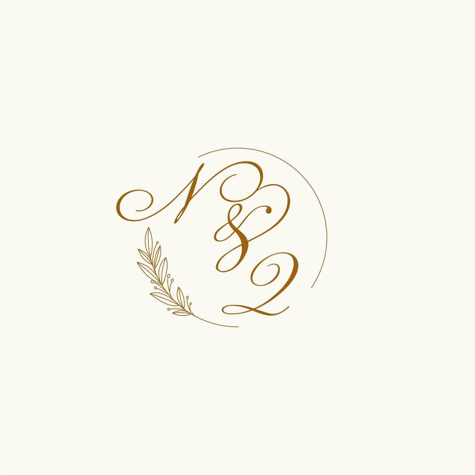 iniciales nq Boda monograma logo con hojas y elegante circular líneas vector