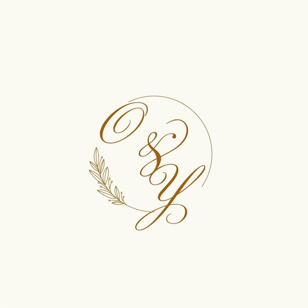 iniciales oy Boda monograma logo con hojas y elegante circular líneas vector
