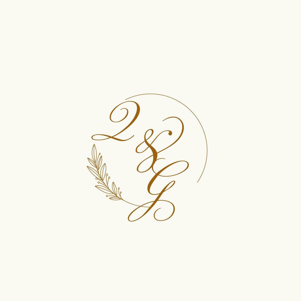 Initials QG wedding monogram logo with leaves and elegant circular lines vector