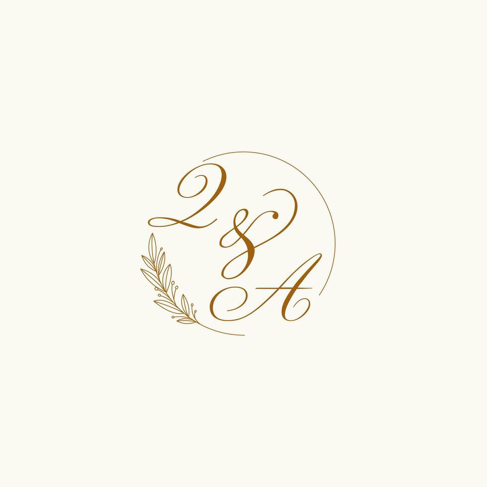 Initials QA wedding monogram logo with leaves and elegant circular lines vector