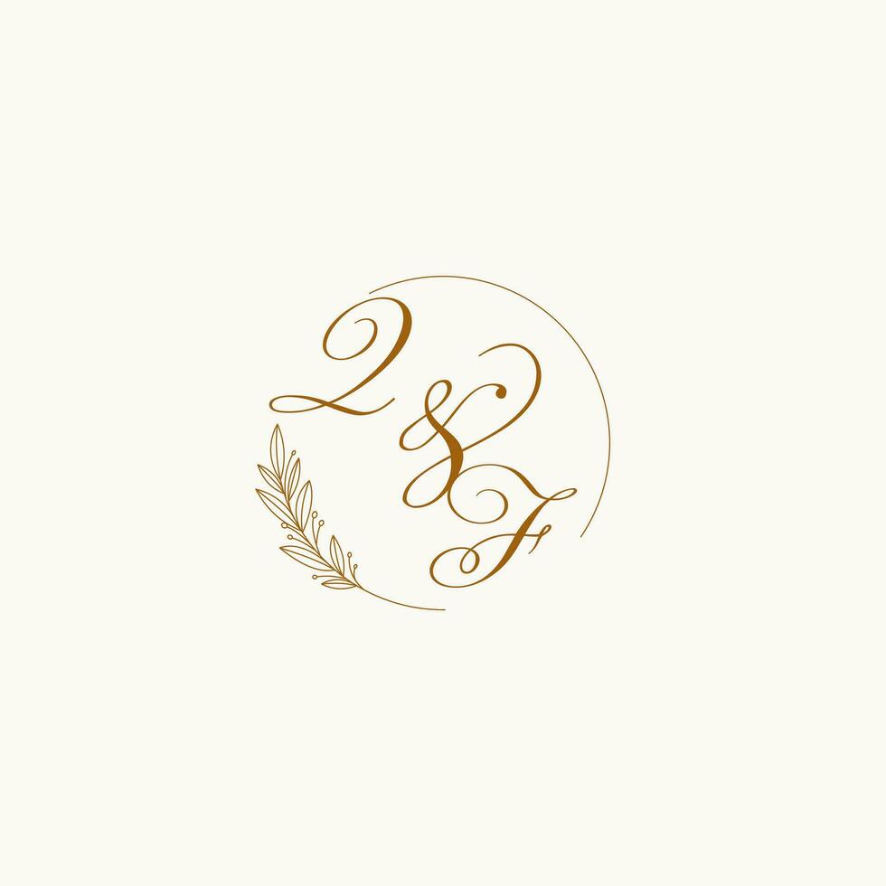 Initials QF wedding monogram logo with leaves and elegant circular lines vector