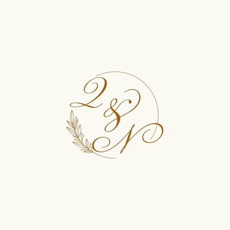 Initials QN wedding monogram logo with leaves and elegant circular lines vector