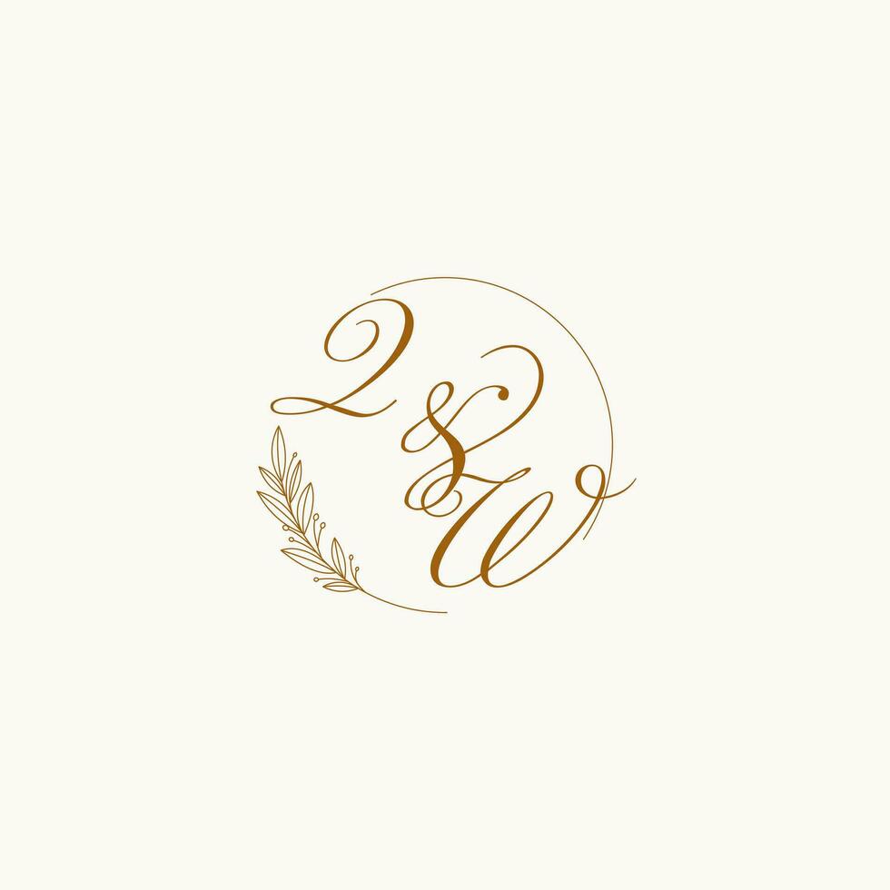 Initials QW wedding monogram logo with leaves and elegant circular lines vector