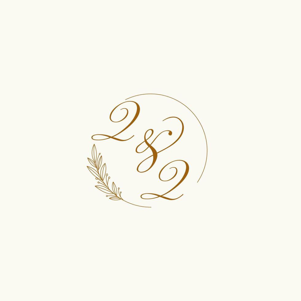 Initials QQ wedding monogram logo with leaves and elegant circular lines vector