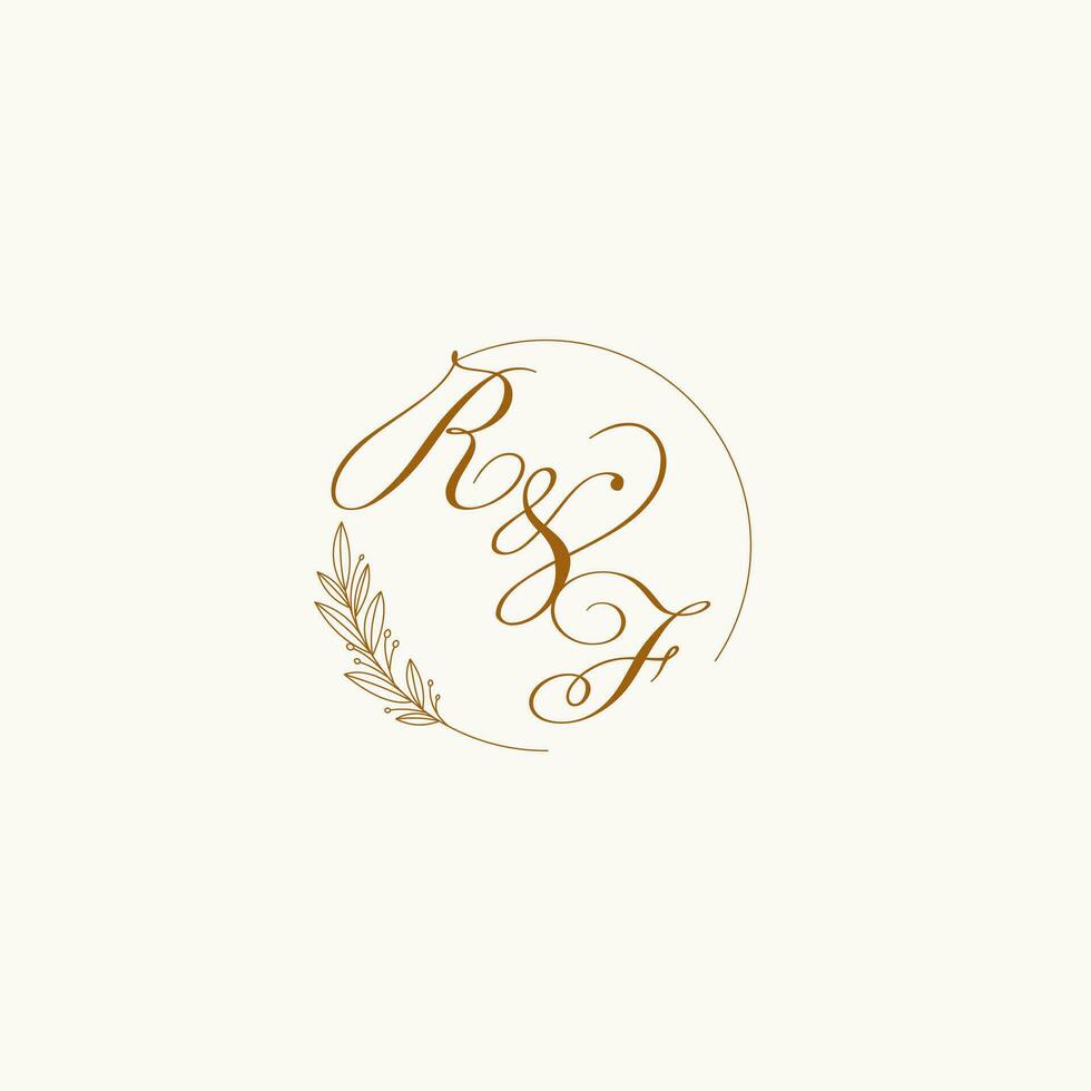 Initials RF wedding monogram logo with leaves and elegant circular lines vector
