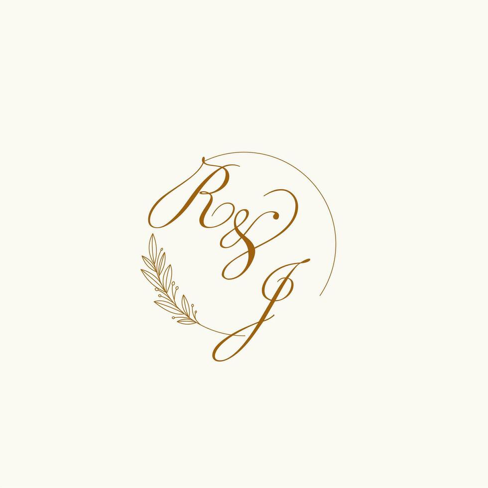 Initials RJ wedding monogram logo with leaves and elegant circular lines vector
