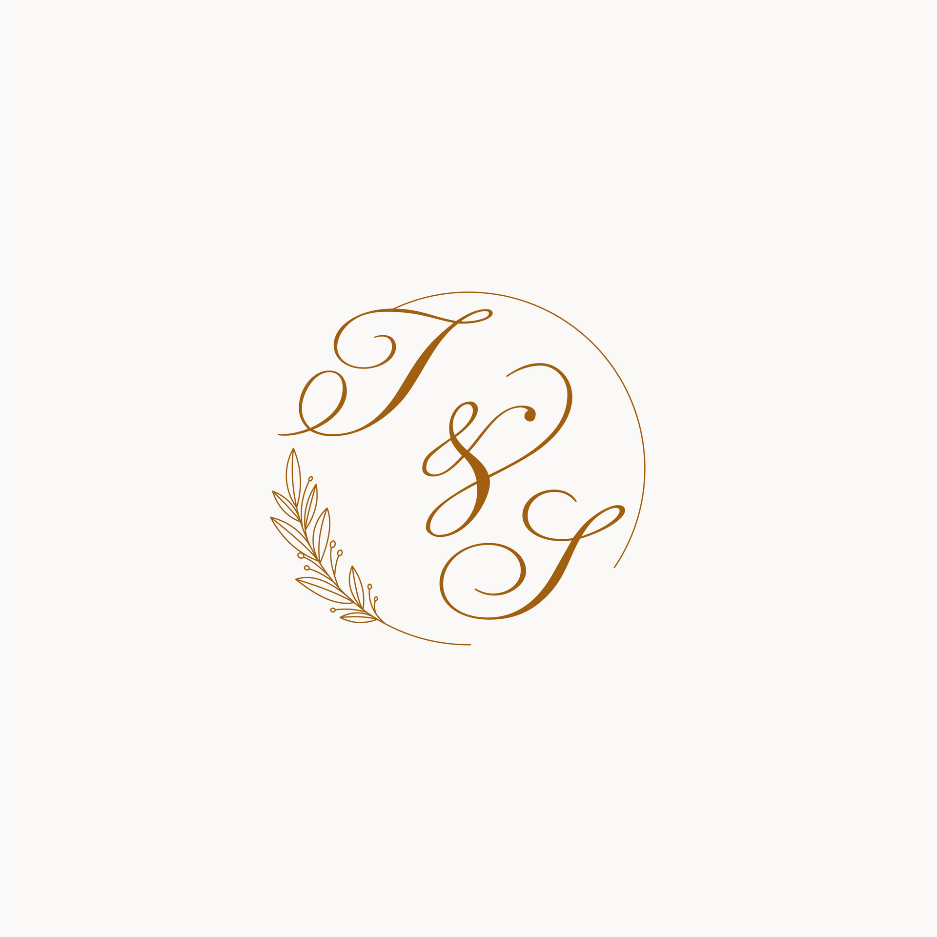 Initials TS wedding monogram logo with leaves and elegant circular
