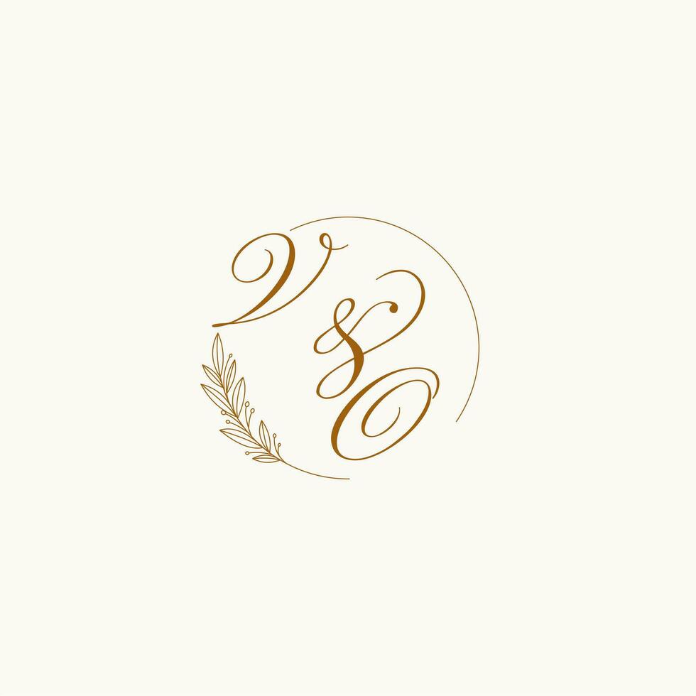 iniciales vo Boda monograma logo con hojas y elegante circular líneas vector