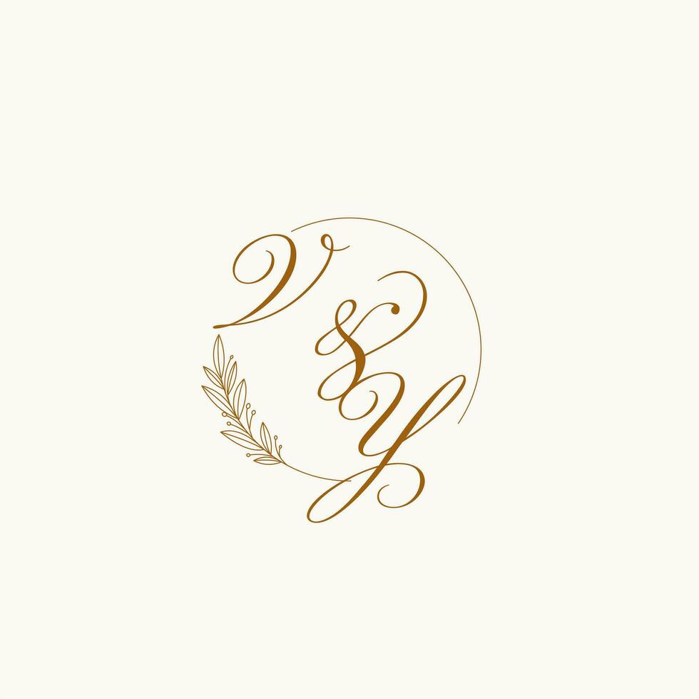 iniciales vy Boda monograma logo con hojas y elegante circular líneas vector