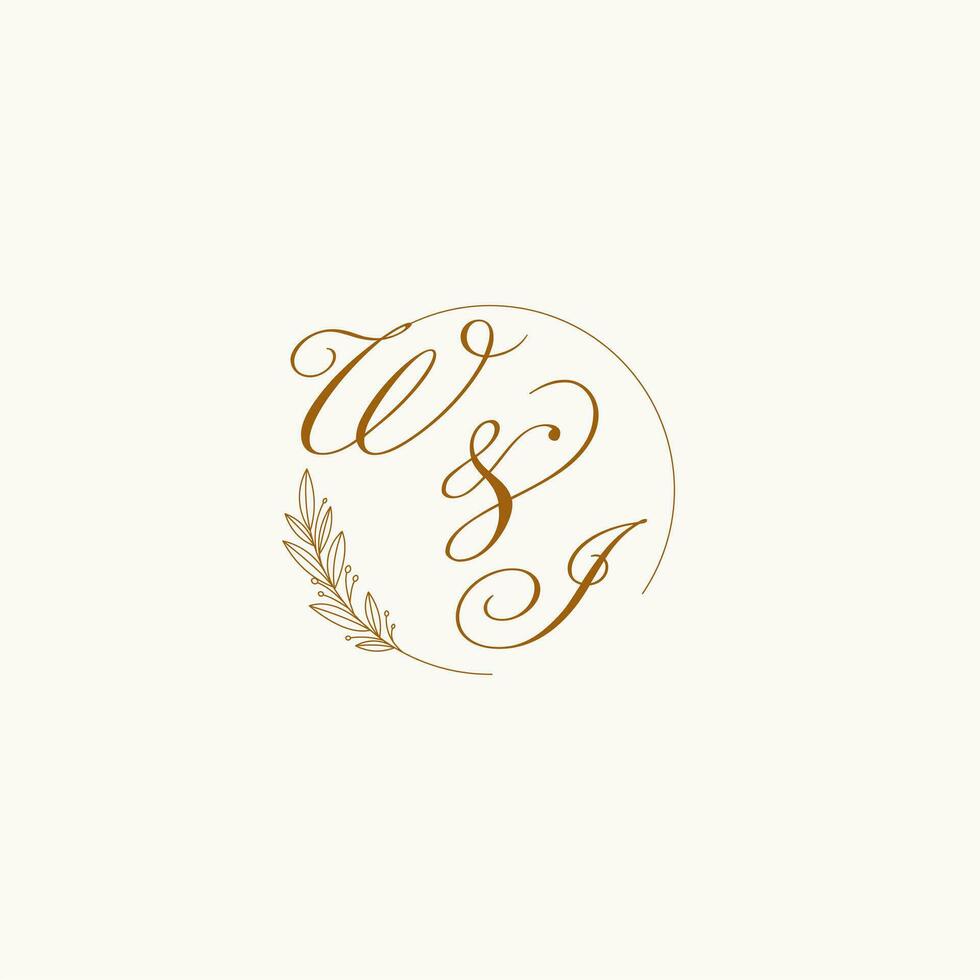 Initials WI wedding monogram logo with leaves and elegant circular lines vector