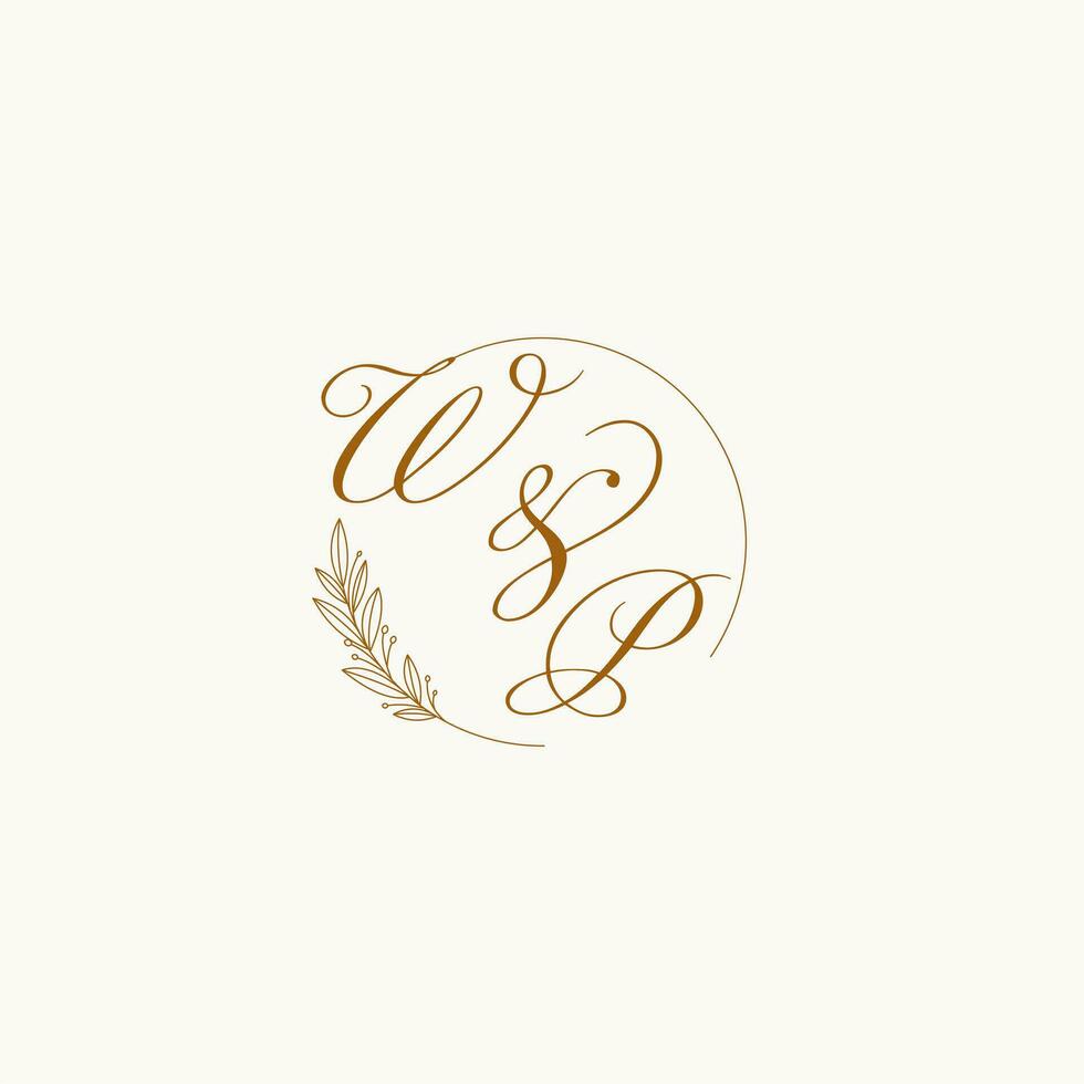 iniciales wp Boda monograma logo con hojas y elegante circular líneas vector