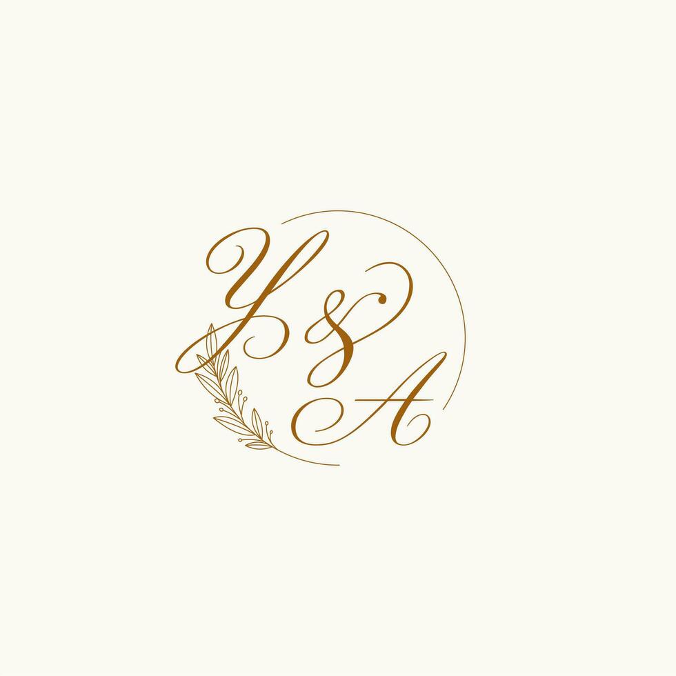 iniciales ya Boda monograma logo con hojas y elegante circular líneas vector