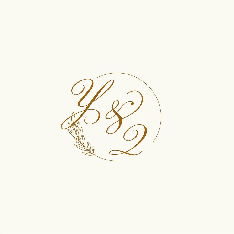 Initials YQ wedding monogram logo with leaves and elegant circular lines vector