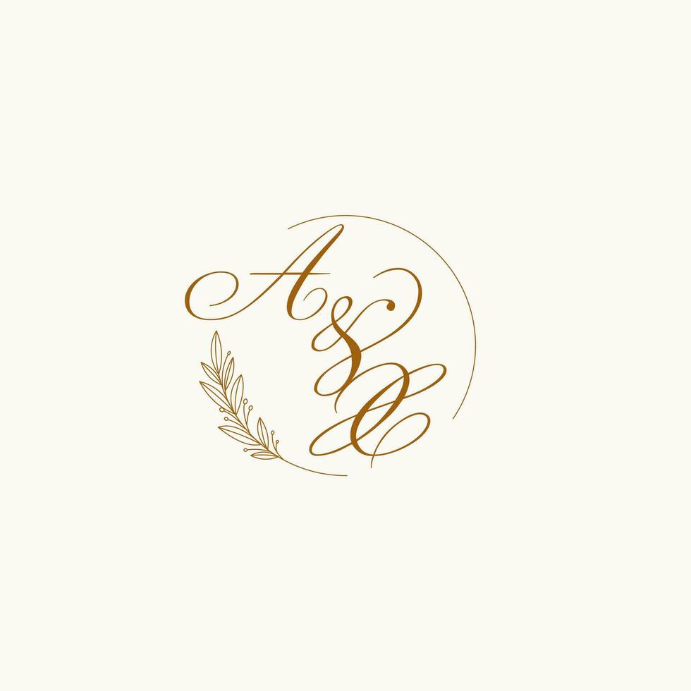 Initials AX wedding monogram logo with leaves and elegant circular lines vector