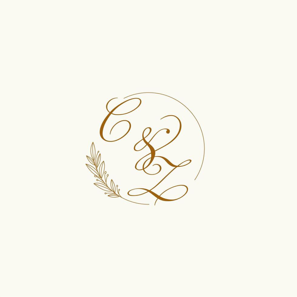 iniciales cz Boda monograma logo con hojas y elegante circular líneas vector