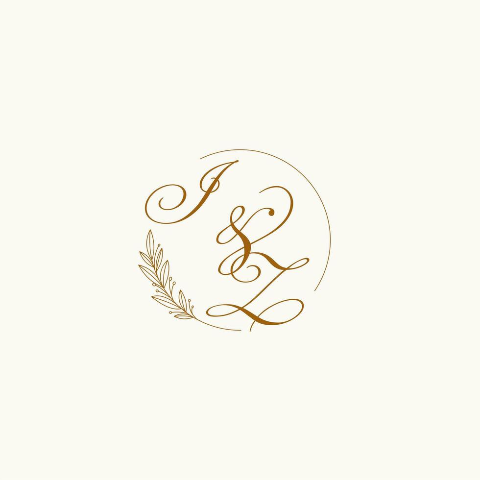 Initials IZ wedding monogram logo with leaves and elegant circular lines vector