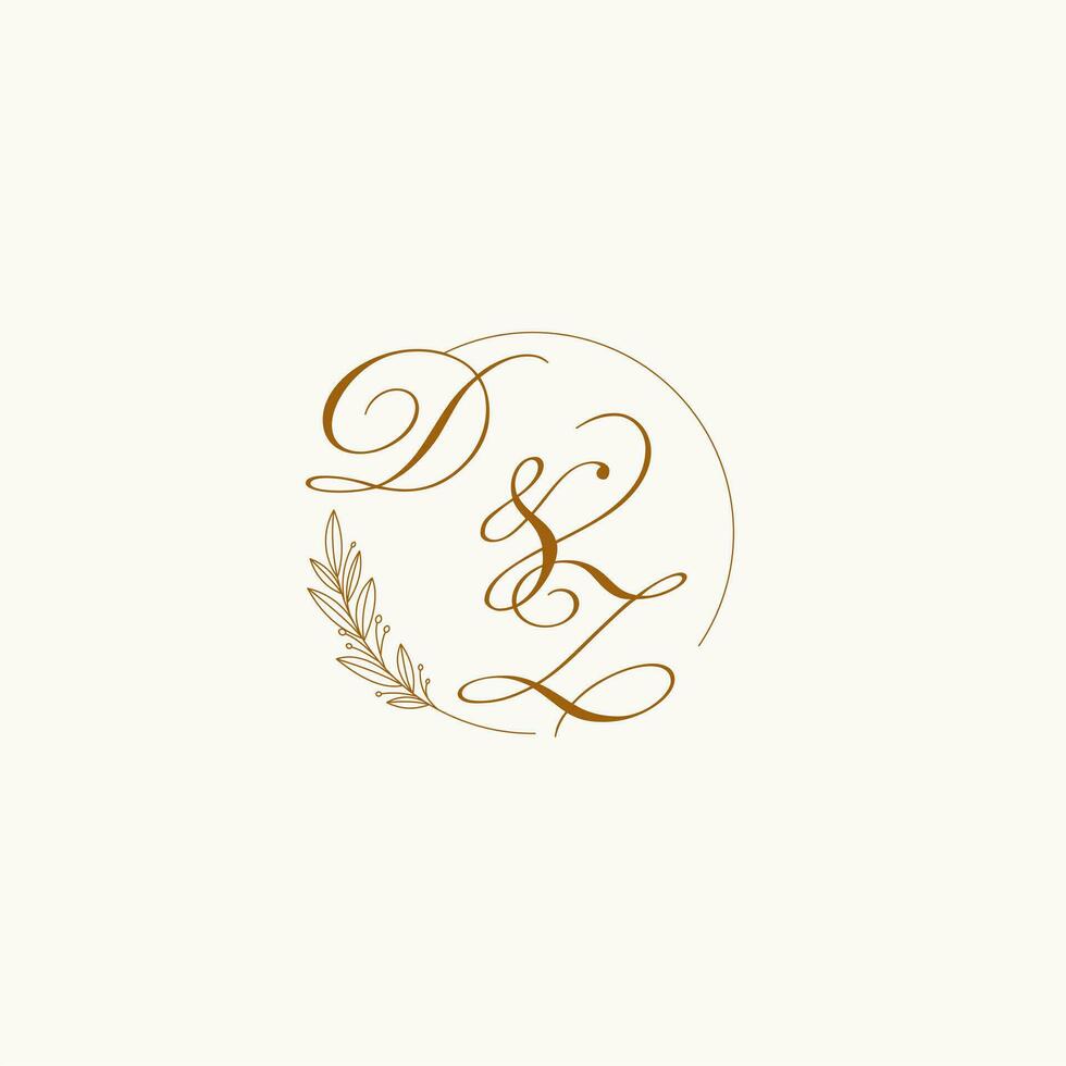 iniciales dz Boda monograma logo con hojas y elegante circular líneas vector