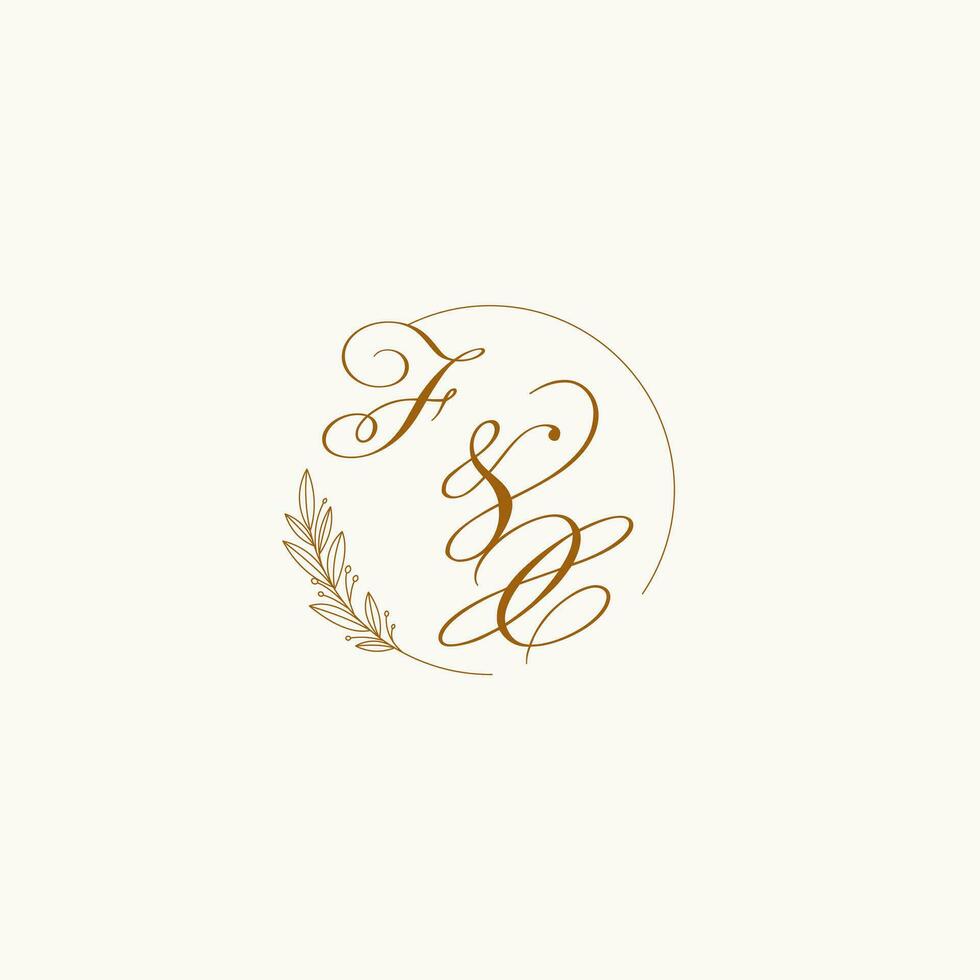 Initials FX wedding monogram logo with leaves and elegant circular lines vector