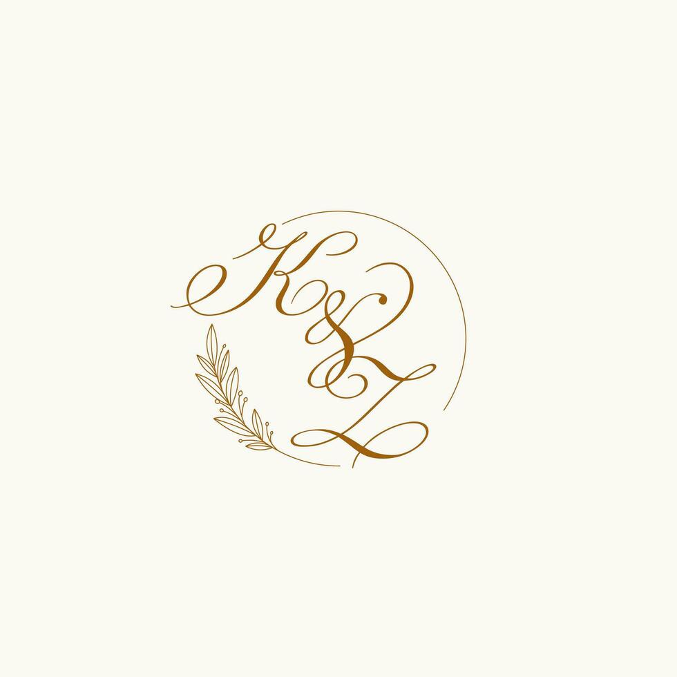 Initials KZ wedding monogram logo with leaves and elegant circular lines vector