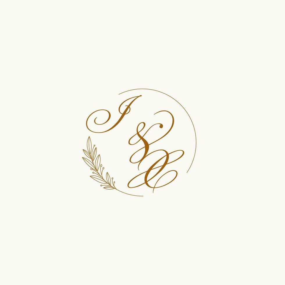 Initials IX wedding monogram logo with leaves and elegant circular lines vector