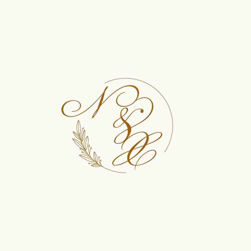 Initials NX wedding monogram logo with leaves and elegant circular lines vector