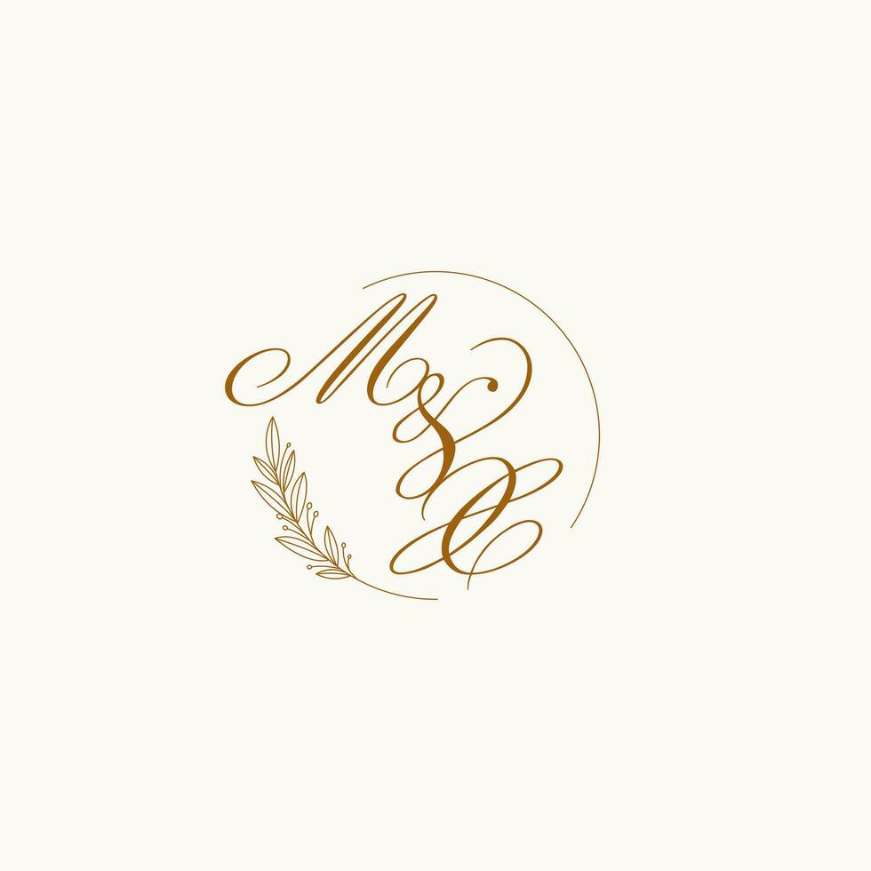 Initials MX wedding monogram logo with leaves and elegant circular lines vector