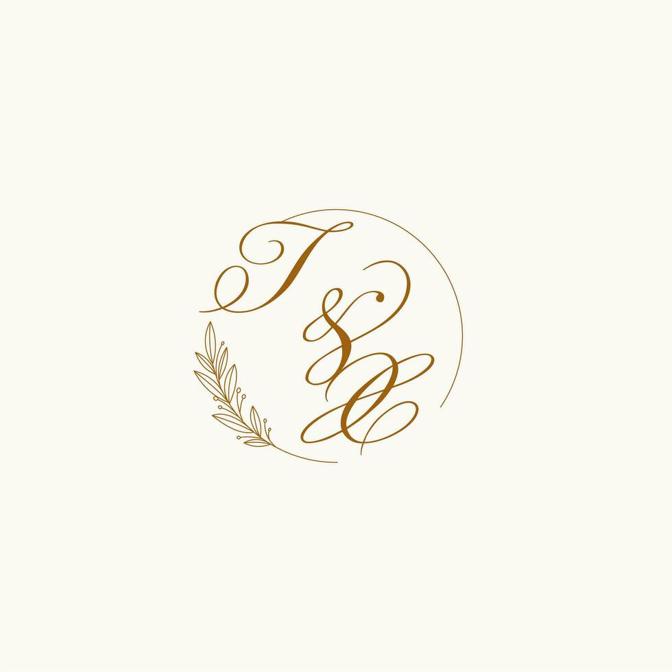 Initials TX wedding monogram logo with leaves and elegant circular lines vector