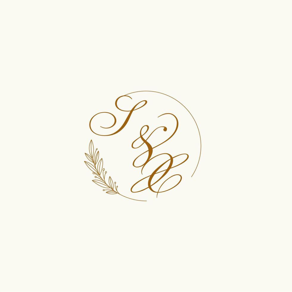 Initials SX wedding monogram logo with leaves and elegant circular lines vector