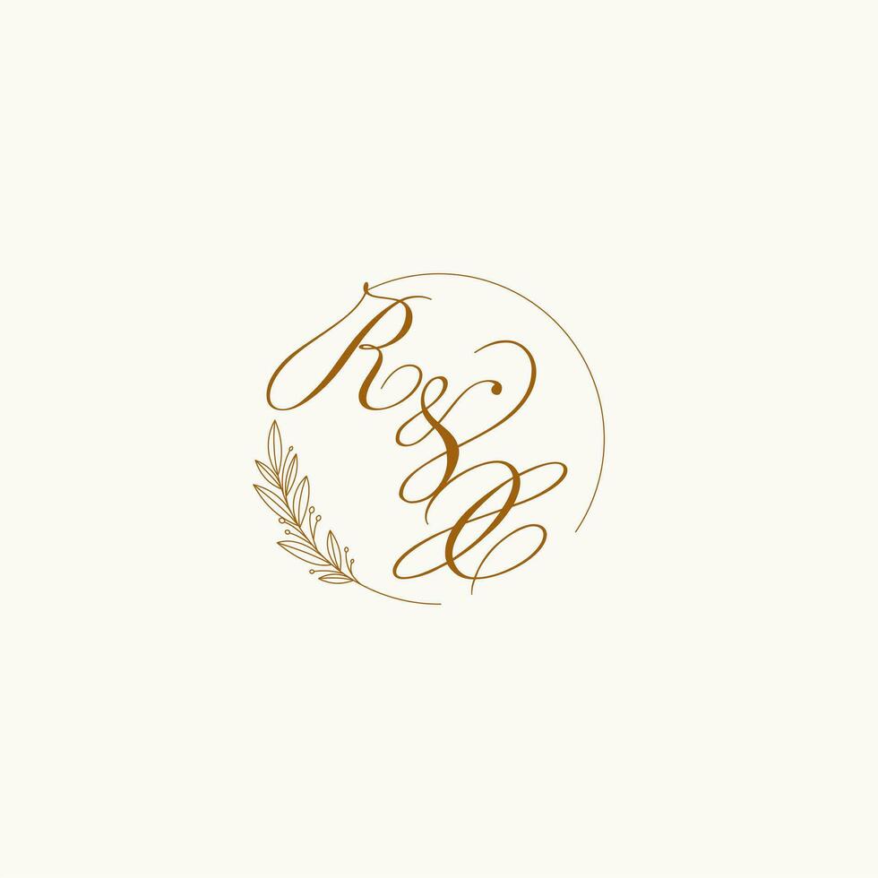 Initials RX wedding monogram logo with leaves and elegant circular lines vector