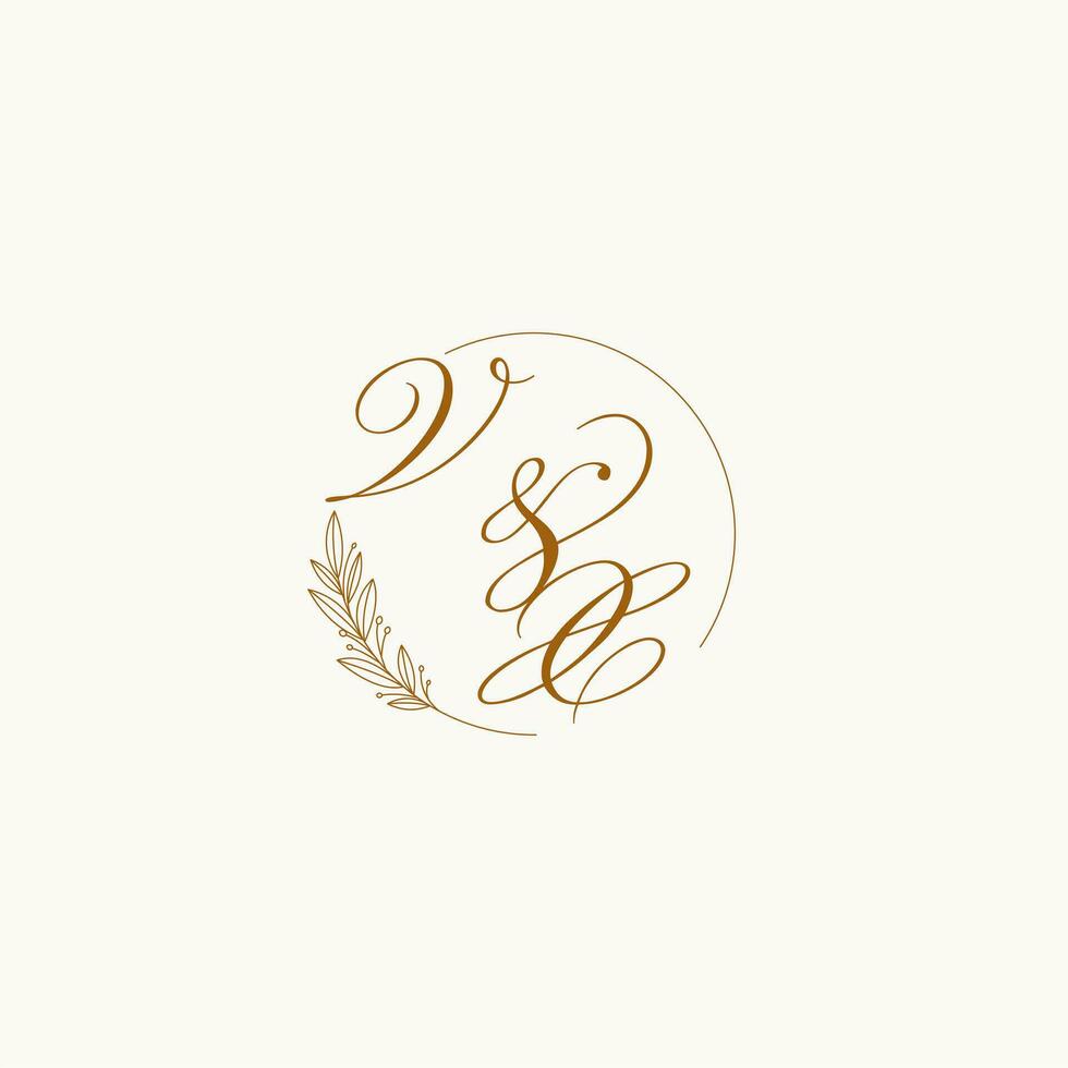 Initials VX wedding monogram logo with leaves and elegant circular lines vector