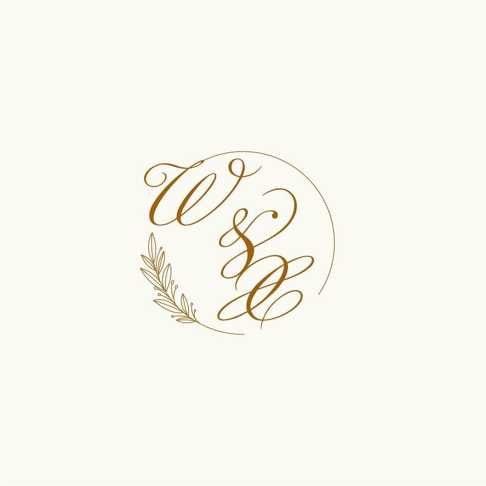 Initials WX wedding monogram logo with leaves and elegant circular lines vector