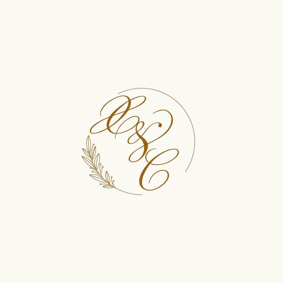 Initials XC wedding monogram logo with leaves and elegant circular lines vector