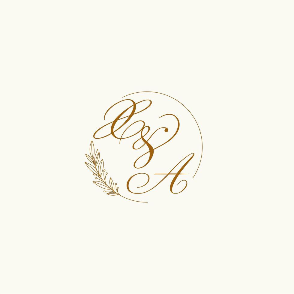 Initials XA wedding monogram logo with leaves and elegant circular lines vector