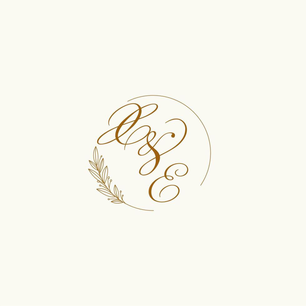 Initials XE wedding monogram logo with leaves and elegant circular lines vector