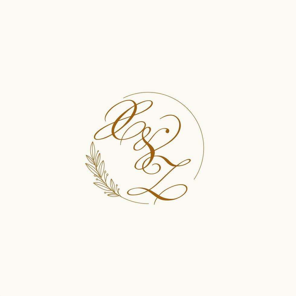Initials XZ wedding monogram logo with leaves and elegant circular lines vector
