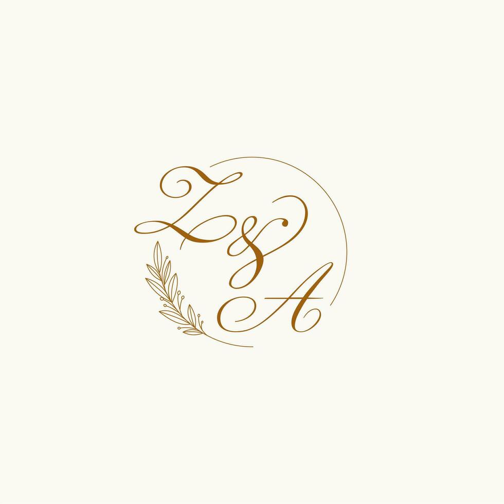 iniciales za Boda monograma logo con hojas y elegante circular líneas vector