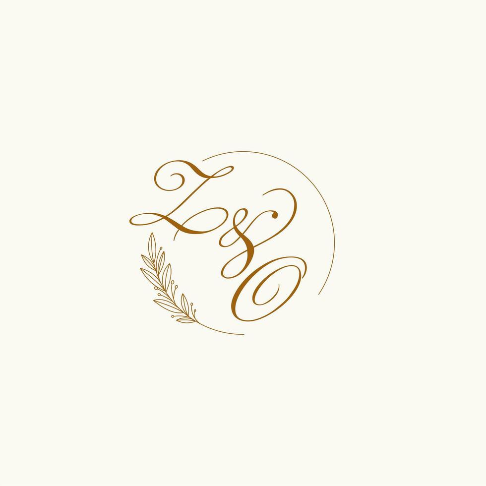 Initials ZO wedding monogram logo with leaves and elegant circular lines vector