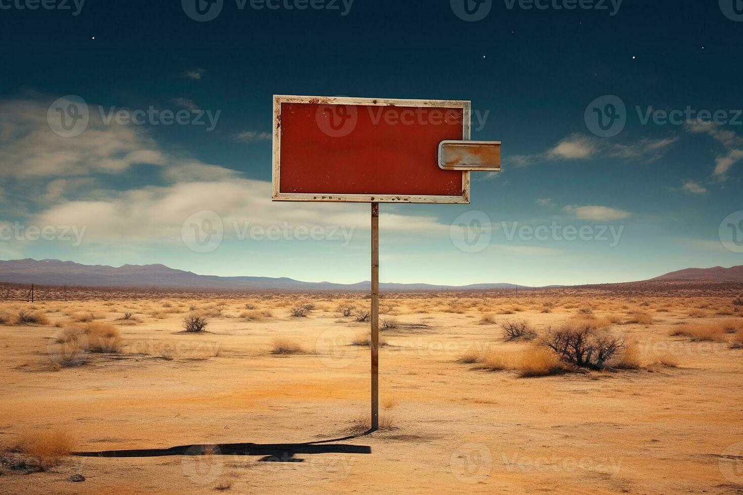 Generative AI, vintage empty sing or billboard in the desert of alien planet, in the space photo