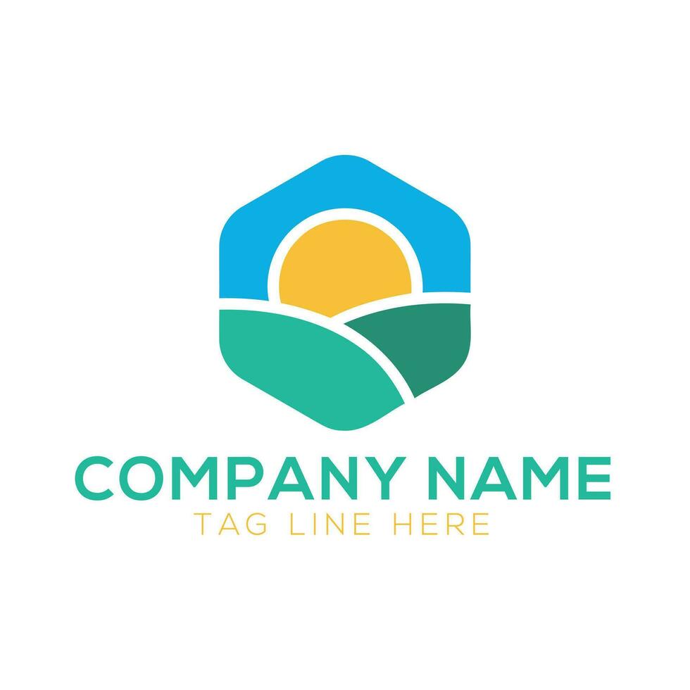 Farmland logo design template with abstract lines, green field symbol vector